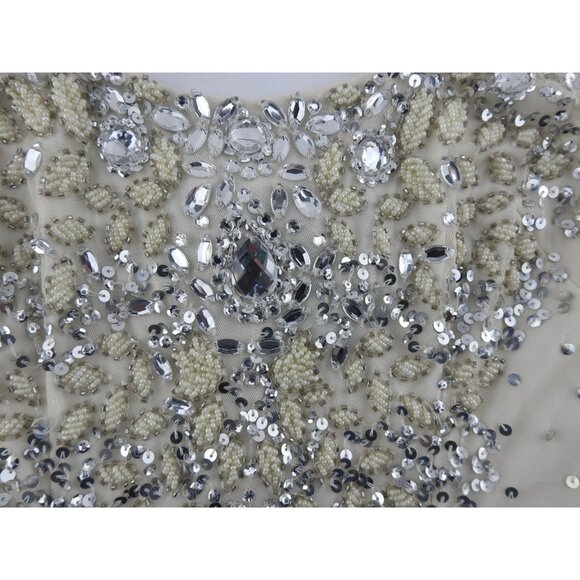 Adrianna Papell Women White Embellished Beaded Illusion Dress Size 4 Cocktail - Picture 12 of 12